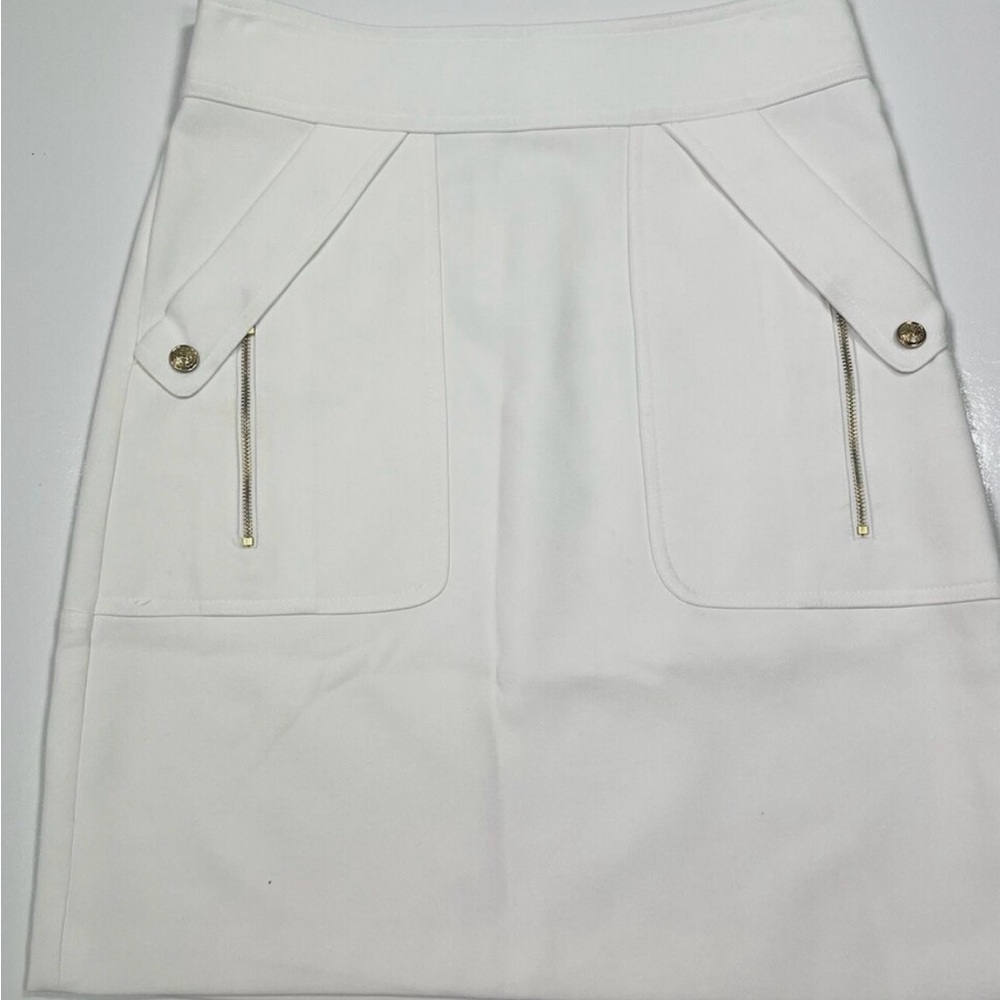 Diane Von Furstenberg Dempsey Pencil Skirt White Pockets Gold Buttons,4,FLAWLESS